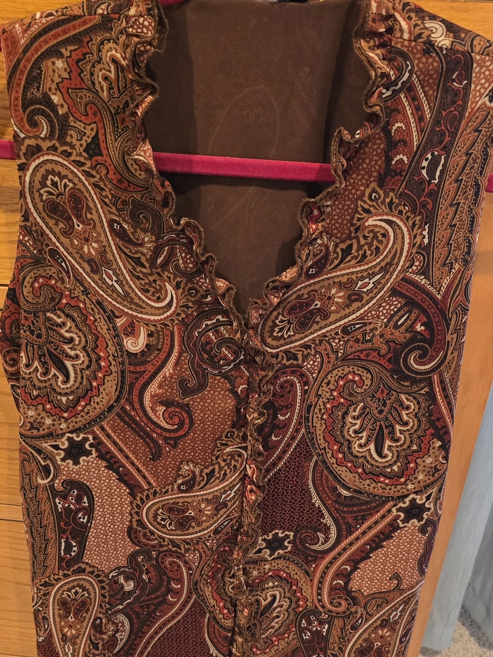 Tommy Hilfiger Paisley Ruffle V-Neck Tunic in Brown and Rust, S